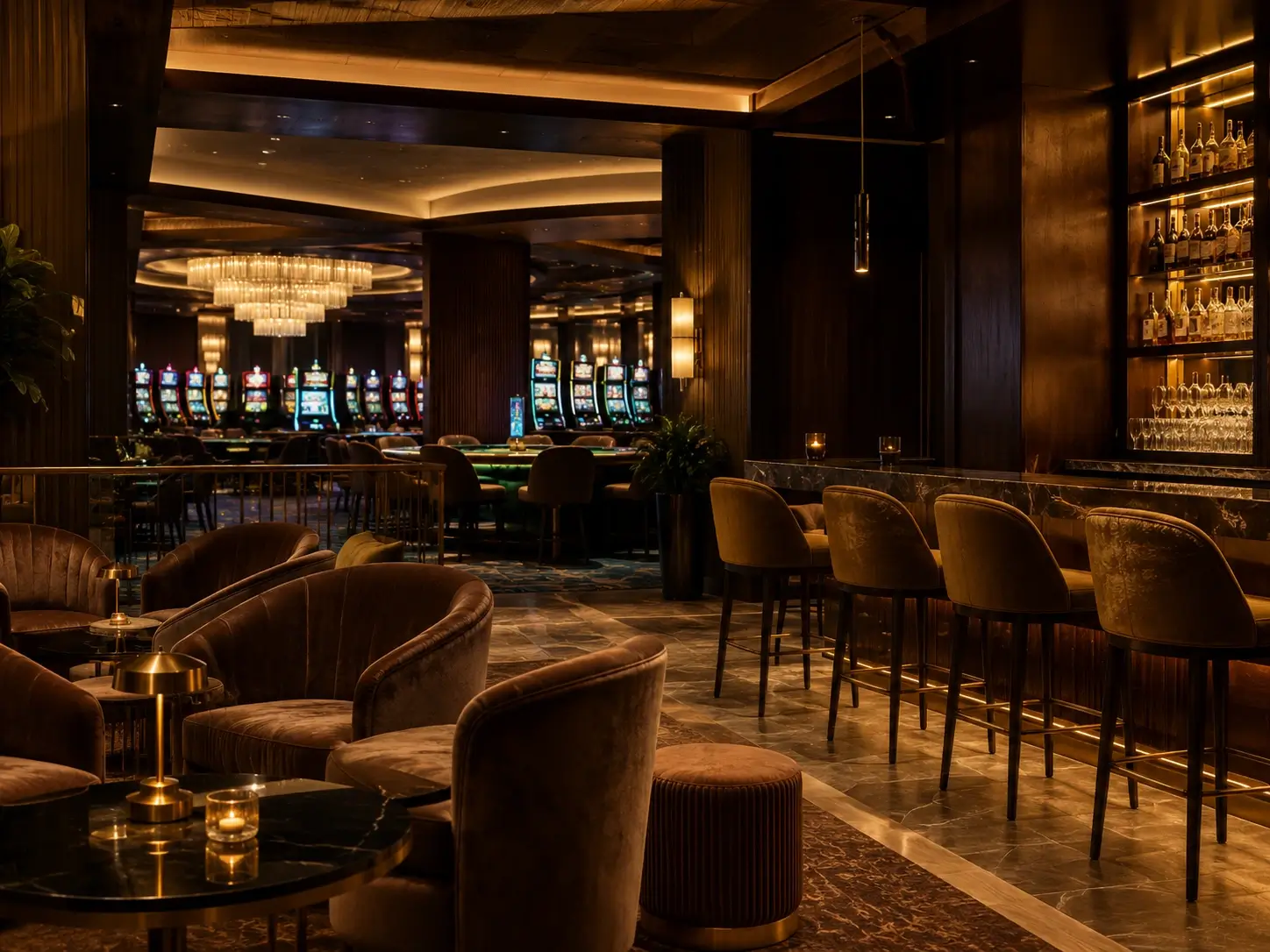 Kasynowy lounge z nastrojowym światłem