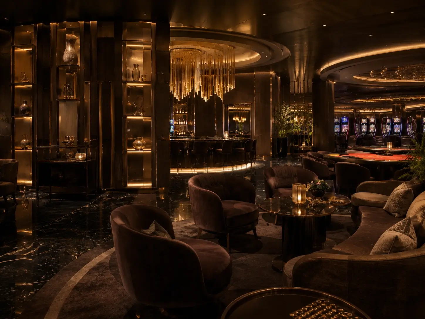Elegancka strefa lounge w hotelu kasynowym