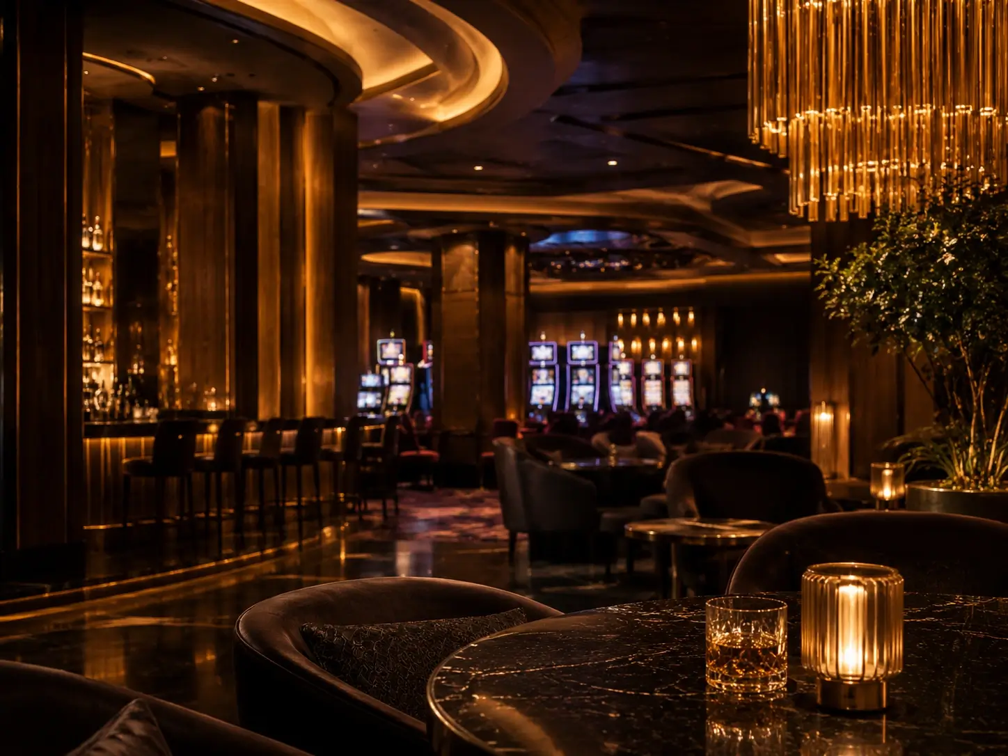 Wieczorna atmosfera hotelu z kasynowym charakterem