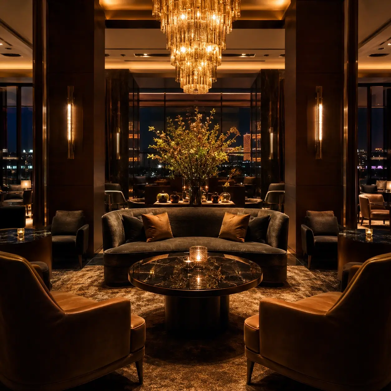 Elegancki hotelowy lounge nocą