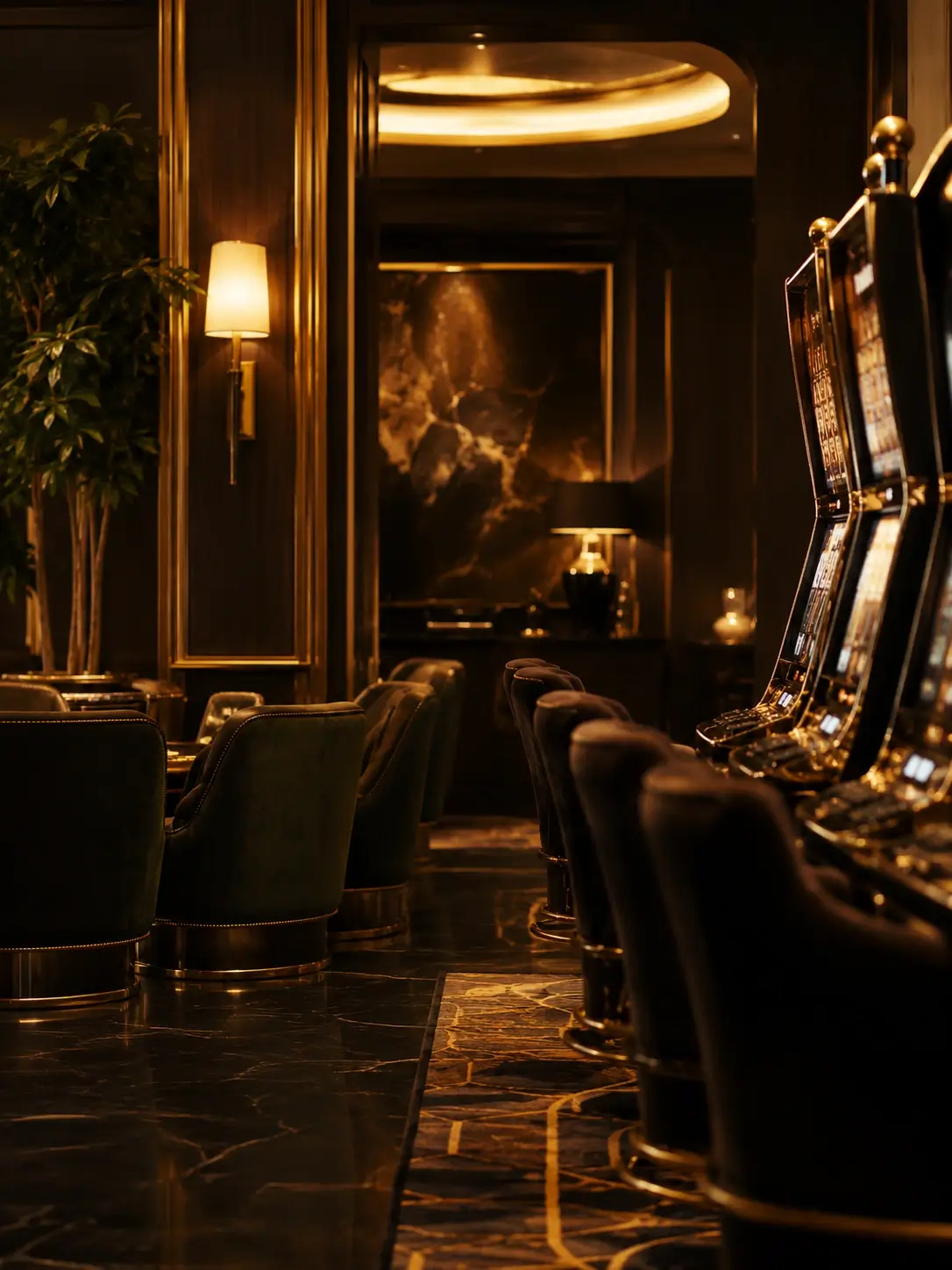 Elegancka strefa automatów w hotelu kasynowym Oak & Suite